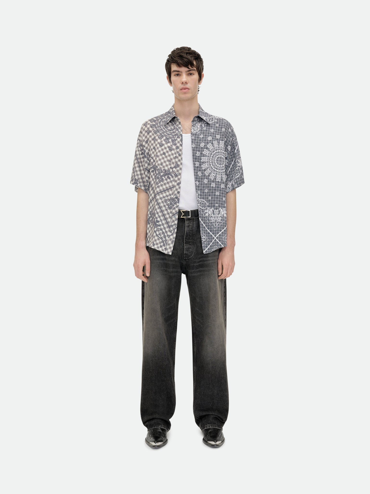 SPLIT GINGHAM BANDANA BUTTON UP SHIRT